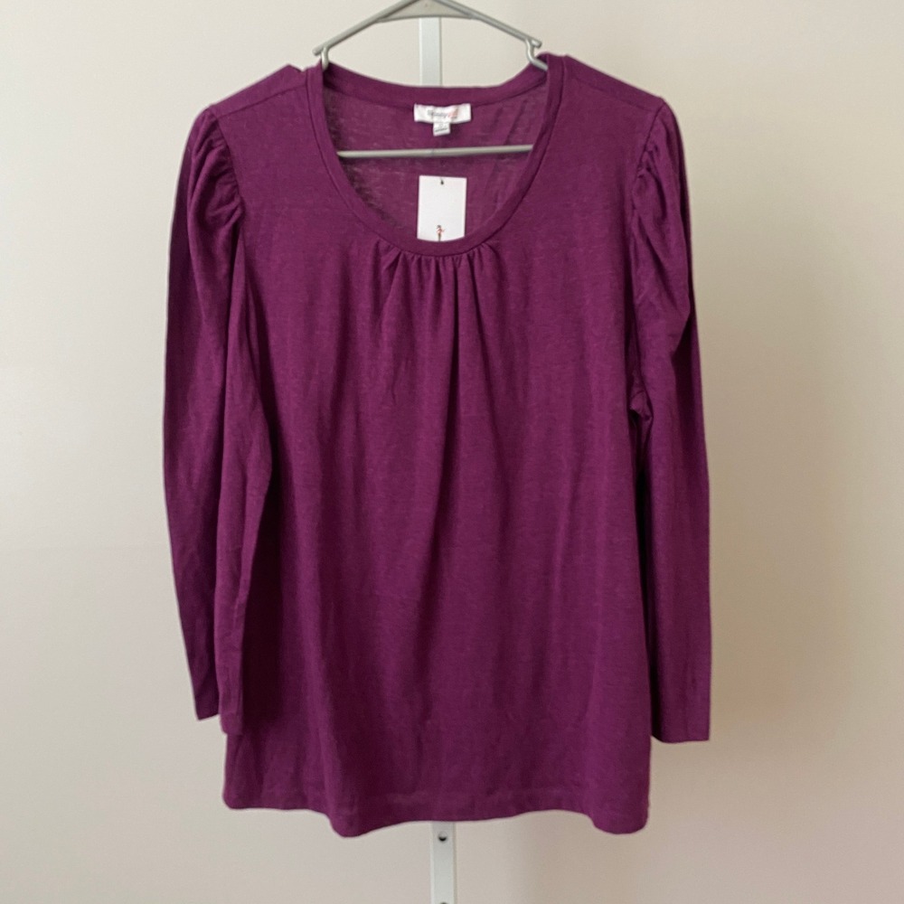 Skinnygirl XL Dainty Feminine Coquette Purple Lenora Top Puff Sleeve Slub NWT